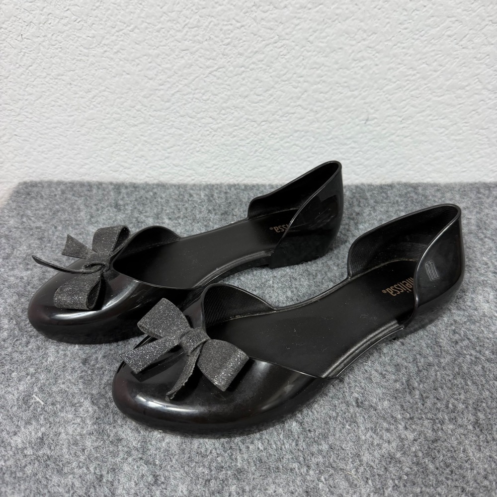Melissa Ultragirl Sweet D Orsay Flats Womens 7 EU 38 Black Melflex Glitter Bow